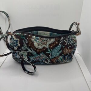 Vera Bradley Quilted Paisley Small Zip Pouch Cosmetic Bag Brown Blue